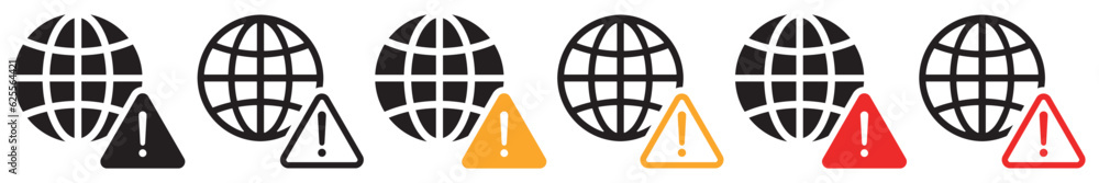 Aufkleber set of internet warning icons. global alert, world warning error symbols. global network warning sig