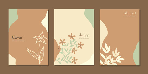set of book cover designs with hand drawn floral decorations. abstract retro botanical background.size A4 For books, diary, notebooks, planners, brochures, catalogs