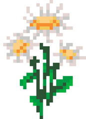 Flower cartoon icon in pixel style.