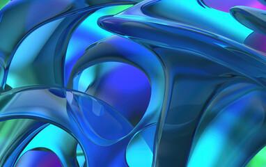 Futuristic Design: Multicolored Curved Object in Abstract Blue Glass Wallpaper, a Creative and Contemporary Visual Concept