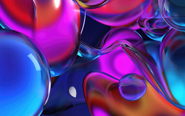 Abstract Flowing Shapes in Transparent Glass, Colorful 3D Render Wallpaper for Modern Art Designs