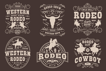 Western rodeo set flyers monochrome
