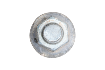 Old Metal male , female square nut secondary ring screw nail heads bolts, screws isolated on white background. Attach structure wall to be strong for wall of house or various industrial applications.