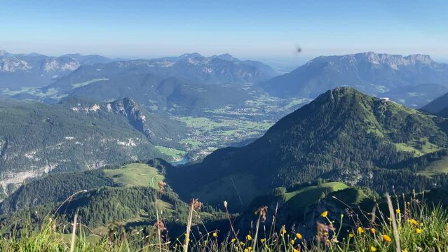 mountain top view of Berchtesgaden and Mt. Jenner, Berchtesgaden national park, bavarian alps, Germany