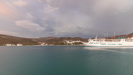 Panorama of Amorgos island evening timelapse. Greece