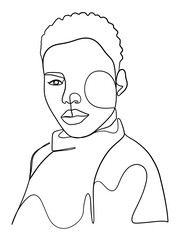 Continuous one line drawing of beautiful black woman. Vector illustration.