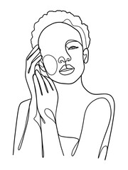 Continuous one line drawing of beautiful black woman. Vector illustration.