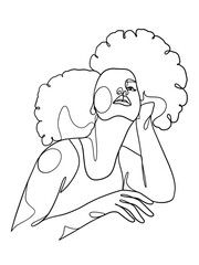 Continuous one line drawing of beautiful black woman. Vector illustration.