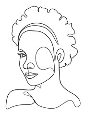 Continuous one line drawing of beautiful black woman. Vector illustration.