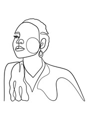 Continuous one line drawing of beautiful black woman. Vector illustration.