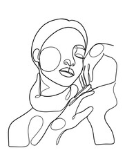 Continuous one line drawing of beautiful black woman. Vector illustration.