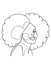 Continuous one line drawing of beautiful black woman. Vector illustration.