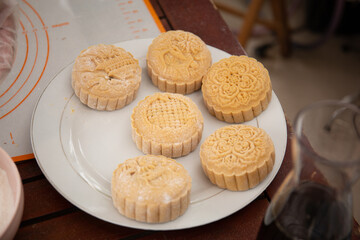 Ready to bake mooncake on dish 