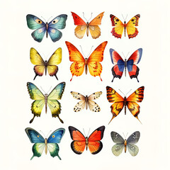 watercolor illustrations of different types of butterflies made with AI