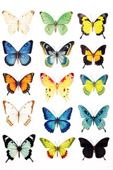 watercolor illustrations of different types of butterflies made with AI