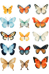 watercolor illustrations of different types of butterflies made with AI