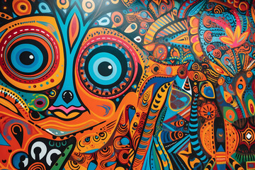 Colorful psychedelic background with eyes. Psychedelic abstract pattern.