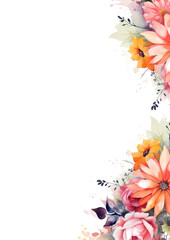 Obraz premium Watercolor vector wreath with green eucalyptus leaves, purple flowers and branches.