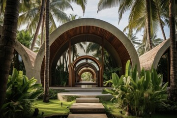 Fototapeta premium Vacation villa encircled by palm trees.