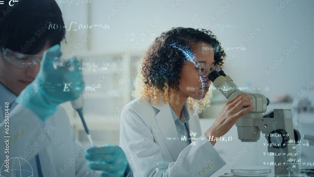 Poster Multinational group of scientists experimenting and science technology concept. Research and development. 