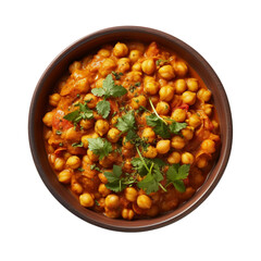 chickpea curry in a bowl with herbs