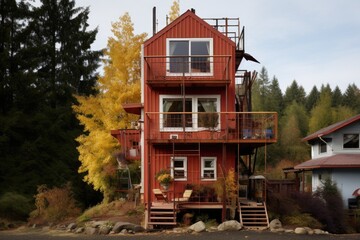 The outer appearance of a small custom built residence in Oregon.