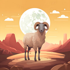sheep on the rock, moon background