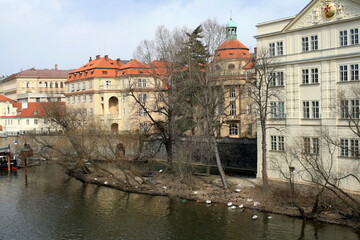 Fototapeta premium Prague, Czech Republic - 04.01.2013. Houses on the right bank of the Vltava River