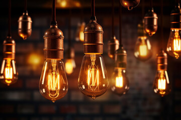 Fototapeta na wymiar Vintage Edison light bulbs glowing in the dark. Idea concept.