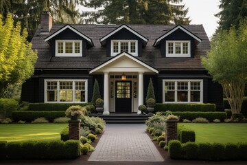 Classic style home in Oregon with a black front door.