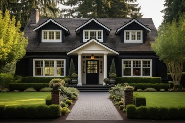 Naklejka premium Classic style home in Oregon with a black front door.