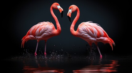 Fototapeta na wymiar Flamingos on a black background. Generative ai