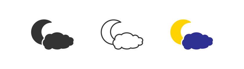 Crescent with cloud icon isolated on light background. Bedtime symbol. Moonlight, dream, sleep. Flat design for web UI. Vector illustration.