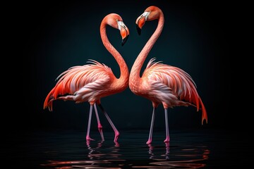 Fototapeta na wymiar Flamingos on a black background. Generative ai