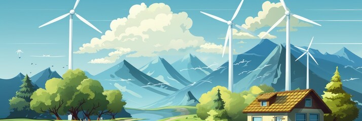 Eco Friendly Community. Environmental and green urban society. Wind Turbines. Sustainable community . Renewable energy transition concept. Made With Generative AI. 