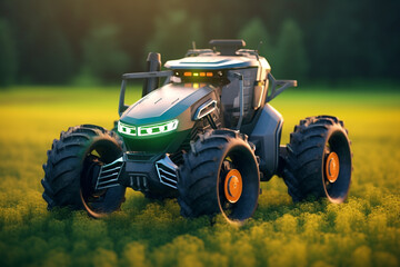 Agricultural tractor on the field. Tractor on the field.
