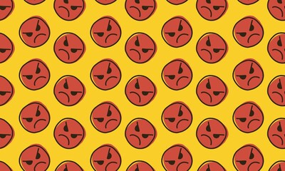 angry red face cute happy emoticon day retro vintage aesthetic seamless pattern, Ideal for wallpaper, background, interior paintings, posters, covers or banners