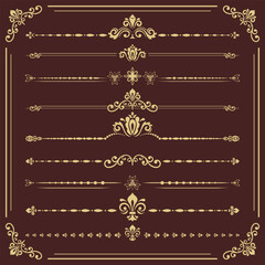 Vintage set of vector decorative elements. Horizontal separators in the frame. Collection of different ornaments. Classic patterns. Set of vintage patterns
