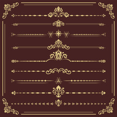 Vintage set of vector decorative elements. Horizontal separators in the frame. Collection of different ornaments. Classic patterns. Set of vintage patterns