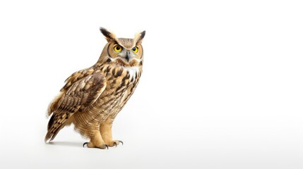 Obraz premium Owl isolated on a white background with text space can use for advertising, ads, branding