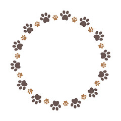 Brown paw circle frame with dog animal footprints