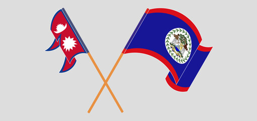 Crossed and waving flags of Nepal and Belize