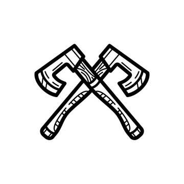 Crossed axe icon design outline style isolated on white background