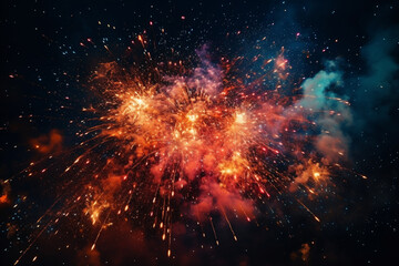 Fototapeta na wymiar Vibrant fireworks explode in the sky in night colourful realistic