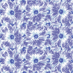 Abstract elegance seamless pattern with blue floral textured cyan background.indigo blue theme flower texture pattern. can be used for textile,