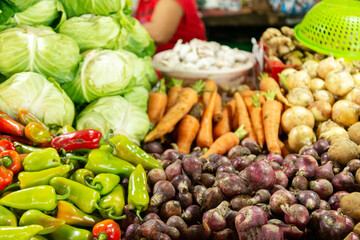 Fresh,healthy vegetables on display at Oslob daily market,Oslob town center,Cebu,The Philippines.