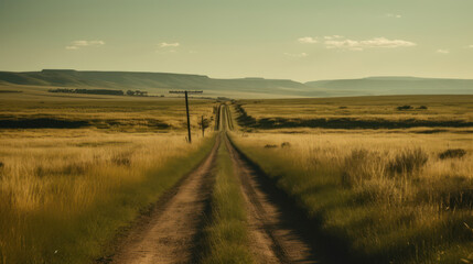 Endless road along green grasslands.