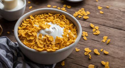 Healthy Breakfast Oatmeal  with milk and Cereal. Generative AI.