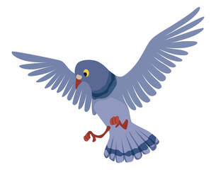 Funny pigeon character. Cartoon dove isolated on white background. Wild winged creature, urban fauna