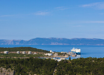 Fototapeta na wymiar Floating liquefied natural gas terminal. LNG tank ship on Krk, Croatia